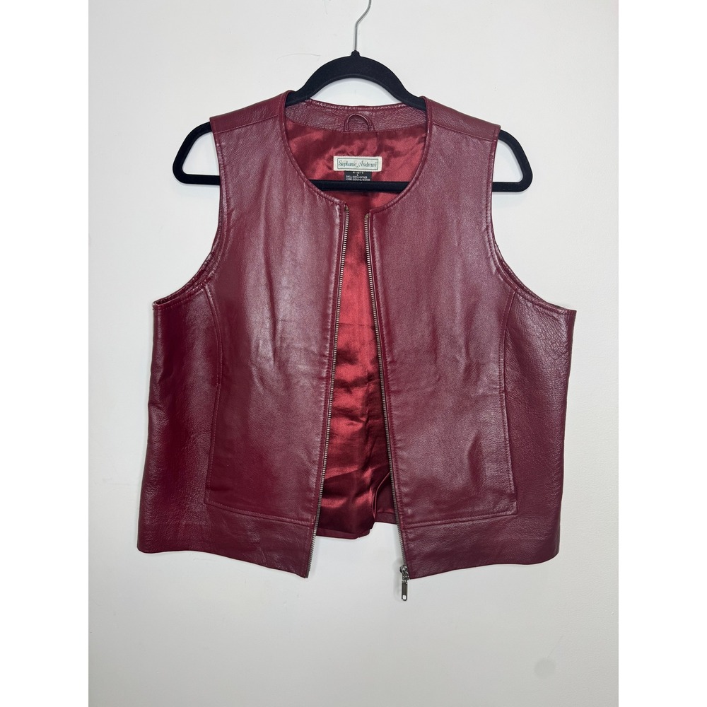 Stephanie Andrews Vintage Burgundy Genuine Leather Zip Vest Women's L 90s Y2K